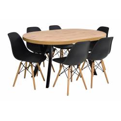 6 krzeseł skandynawskich ze stołem okrągłym/owalnym DĄB CRAFT do kuchni/salonu MK-3 Ø100/200 + SL